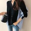 Cardigan Tricotado Listrado com Costura Falsa de Duas Peças, Estilo Hot Girl, Novo para Primavera e Outono, Estilo Coreano, Slim, Moda, Suéter Versátil para Mulheres