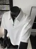 Camiseta de Manga Corta Waffle con Media Cremallera para Hombre, Camiseta Blanca de Manga Corta Estilo Americano de Verano, Camisa Polo de Marca de Moda