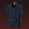 Traje Tang de Manga Curta de Verão para Pessoas de Meia-Idade e Idosos, Conjunto Casual Retrô de Duas Peças, Roupa Chinesa Estilo Pai, Hanfu de Vovô