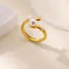 Estilo Ins Nuevo Anillo Serie Perla Imitación Acero Inoxidable Anillo Forma de Corazón Nicho para Mujer Acero de Titanio Lujo Accesible Joyería de Mano Al por Mayor