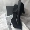 Botas Altas de Tacón Mujer Otoño/Invierno Nuevas de Terciopelo Elásticas Adelgazantes Punta Fina Tacón de Aguja Botas Altas Tipo Media Botas Altas Hasta la Rodilla
