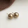Brincos de Pérola de Vidro Shijia Retrô Francês Marrom Mocha Elegante Simples Redondo Brincos da Moda