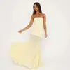 Vestido de noche de estilo europeo y americano sin tirantes, con empalme de malla, corte sirena, de alta gama, ajustado a la cintura, de color liso, venta al por mayor