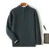 Suéter Masculino de Lã Cor Sólida Novo Estilo Business Casual Tricô Gola Alta Meia Zíper Suéter de Lã Jovem