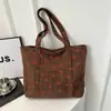 Bolso tote de pana a cuadros con diseño estampado, nuevo estilo 2026, gran capacidad, bolso de hombro de lona y pana