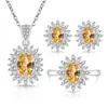 Douyin Live E-commerce Venta Caliente Joyería de Moda Set de Tres Piezas Piedras Preciosas de Colores Lujo Incrustado Full Diamond Collar Anillo Pendientes para Mujer