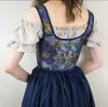 Popular Transfronterizo Todas las Estaciones Nuevo Corsé de Corte Retro Francés Cruzado en el Pecho con Lazo Frontal Cuello en U Estampado de Hojas Espalda