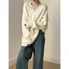 Otoño e Invierno 2025 Cuello en V Encaje Empalmado Moda Casual Prendas de Punto Suéter Pulóver para Mujer Holgado Suave y Sedoso Top de Punto
