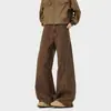 Calça Jeans de Trabalho Desconstruída Cor de Café Retro Americana para Homens, Marca da Moda, Novo Estilo de Primavera, Calça Casual Solta Reta de Perna Larga