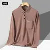 Otoño e Invierno Hombres Nuevo Terciopelo Doble Cara Manga Larga Bolsillo con Solapa Pantalones Camiseta Juventud Cuello Solapa Camiseta Interior Cálida Camisa Polo