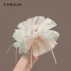 Scrunchie de rede rosa com laço de camada dupla para mulheres, estilo coreano, prendedor de coque grande, acessório de cabelo