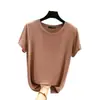 Nueva camiseta de modal de manga corta con cuello redondo para mujer, fina y adecuada para usar como capa exterior, se puede usar como capa base o combinar con tops casuales de talla grande
