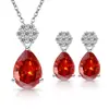 Pendientes de Lujo de Moda para Transmisión en Vivo de Influencers, de Gran Venta, Estilo Europeo y Americano, Piedra Preciosa de Corindón Rojo Simulado, Pendientes y Collar de Gema de Color en Forma de Lágrima