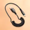 Cable de Datos Retráctil con Resorte Tipo-C Carga Rápida Adecuado para Huawei, Samsung, Apple Iphone, Cable de Carga para Coche, Motocicleta