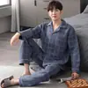 Pijama para Hombre Pijama de Hombre Otoño e Invierno Algodón Puro Manga Larga Engrosado Cálido Algodón de Aire Algodón Laminado Traje de Casa de Invierno