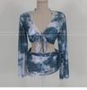 Traje de baño para mujer, estilo Ins, sexy, tie-dye, bikini dividido, blusa de gasa de cuatro piezas, traje de baño de vacaciones