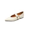 Disponibles en Tallas Grande y Pequeña, Piel de Cabra Muy Texturizada Hebilla Metálica Cuadrada Mary Jane Primavera 2024 Puntiagudos Zapatos Planos de Piel Genuina