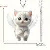 Transfronterizo Nuevo Acrílico Plano Lindo Ángel Blanco Gato Espejo Retrovisor de Coche Colgante Decorativo para Mochila