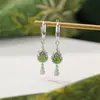 Pendientes de Clip de Plata Yilu Jade Hetian Plata de Ley S925 Chapados en Oro Jaspe Ágata Roja del Sur Rojo Agua Doble Calabaza Patrón de Diente