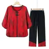 Conjunto de dos piezas de moda de verano para mujeres de mediana edad y mayores, atuendo de abuela de manga media, ropa de verano elegante para señoras y madres mayores