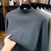 Suéter de gola alta parcial em mistura de lã para homens, estilo outono e inverno, espessado, plus size, top de malha, camiseta básica masculina