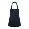 Estilo Europeo y Americano 2026 Verano Nuevo Moda Femenina Vestido Corto de Lino con Nudo y Cuello Halter Ajustado Falda Corta