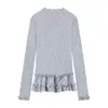 Saia de Bolinhas Estilo High Street Americana Camiseta de Manga Longa em Camadas Feminina Outono Inverno Afina a Cintura Emagrecedor Doce Camada Base Top
