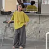 Camisa de Tricô de Seda Gelada para Meninos Little Shop de Algodão Verão Manga Curta Infantil 2026 Novo Estilo Coreano Simples Tendência Cor Sólida Respirável Roupa Infantil