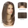 Peluca Nueva para Hombre Estilo Europeo y Americano Transfronteriza, Cabello Lacio de Longitud Media, Fibra Sintética, Peluca Marrón para Hombre, Fibra de Alta Temperatura, Red de Rosa