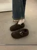 Mocassins Femininos Estilo Outono/Inverno 2025 Estilo Birkenstock com Cobertura Total em Feltro e Forro de Lã com Aumento de Altura Oculto