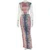 Estilo Europeo y Americano Comercio Exterior Diario Retro Ropa de Mujer con Estampado de Serpiente, Diseño Elegante, Falda Bodycon, Cuello Redondo, Vestido Largo para Senderismo