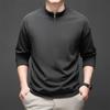 Suéter de Forro Polar Doble Cara de Manga Larga para Hombre Transfronterizo Otoño e Invierno Cremallera Pequeña Cuello Redondo Simple Cálido Camiseta Básica para Hombre