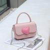 Bolsa Coração Pêssego Contrastante Fofa e Estilosa, Bolsa de Mão Rosa Amor, Bolsa Quadrada Pequena Simples e Versátil, Bolsa Transversal de Ombro da Moda
