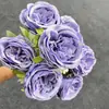 Flores Artificiais Rosa Austin de Floco de Neve com 7 Cabeças para Casamento e Decoração de Casa, Buquês de Casamento, Atacado do Fabricante
