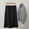 Saia Casual de Lã de Seda Amora para Mulheres Cinza Escuro Outono e Inverno Cintura Alta Justa Versátil Longa Solta Estilo Coreano Nova
