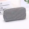 Bolsa de maquillaje a cuadros estilo coreano, bolsa de almacenamiento a cuadros simple, organizador de cosméticos portátil, estuche para lápices de papelería para estudiantes con logo