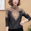 Outono e inverno nova camisa de veludo australiana meia gola alta estampada com fundo elegante para combinar estilo ocidental emagrecedor manga comprida top feminino mãe