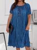 Vestido Casual Liso Plissado Plus Size Primavera e Verão 2025