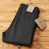Pantalones casuales rectos de lino 100% de alta gama, finos, frescos para verano, cintura elástica, transpirables, para hombre