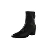 Botas curtas elegantes de salto médio grosso, estilo coreano para o outono e inverno de 2026, com sola silenciosa, bico fino, cor sólida e cano elástico que se ajusta à perna, para mulheres