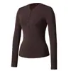 Camiseta para Mujer, Manga Larga, Ceñida a la Cintura, Camisa Henley Adelgazante, Top Deportivo con Botones, Casual Fitness, Hombro Normal Ropa de Yoga, Secado Rápido