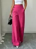 Pantalones casuales lisos de cintura alta, doble botonadura, corte holgado, adelgazantes, de verano, nuevos, transfronterizos europeos y americanos, para ir al trabajo