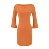 Roupas femininas estilo europeu e americano, gola canoa francesa, alta elasticidade, cor macaron, mangas flare, mangas três quartos, acinturado, saia justa