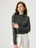 Suéter de punto fino de cachemira pura para mujer, color liso, cuello alto medio, de canalé, básico, ajustado, adelgazante, para commuting