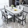 Mesa de comedor para uso doméstico, mesa de comedor de losa de roca brillante, lujo ligero italiano, extensible y convertible en mesa redonda, mesa de comedor cuadrada-redonda de doble uso minimalista moderna