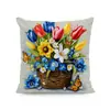 Amazon Cesta de Flores Estilo Pastoral Primavera e Verão Capa de Almofada Floral Almofada de Sofá Tulipa Capa de Almofada Curta de Pelúcia