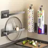 Portarrollos de Papel de Cocina Transfronterizo, Bolsa para Film Plástico, Estante de Almacenamiento Multi-Barra para Paños de Limpieza y Rollos de Papel, Montaje en Pared, Sin Taladro para Gabinete