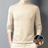Camiseta de manga longa com gola alta em fleece dupla face para outono e inverno para homens, camisa base casual unissex de corte justo com gola dobrável, top espesso e quente