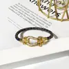 [15] Pulsera de Cuero Tejido con Hebilla de Herradura Estilo Europeo y Americano con Hebilla Magnética de Cabeza en U con Diamante para Hombres y Mujeres