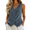 Colete de Veludo Cotelê sem Mangas com Decote V Estilo Europeu e Americano para Mulheres, Peça de Roupa Externa Retro de Verão com Botões e Ajuste na Cintura, Em Estoque